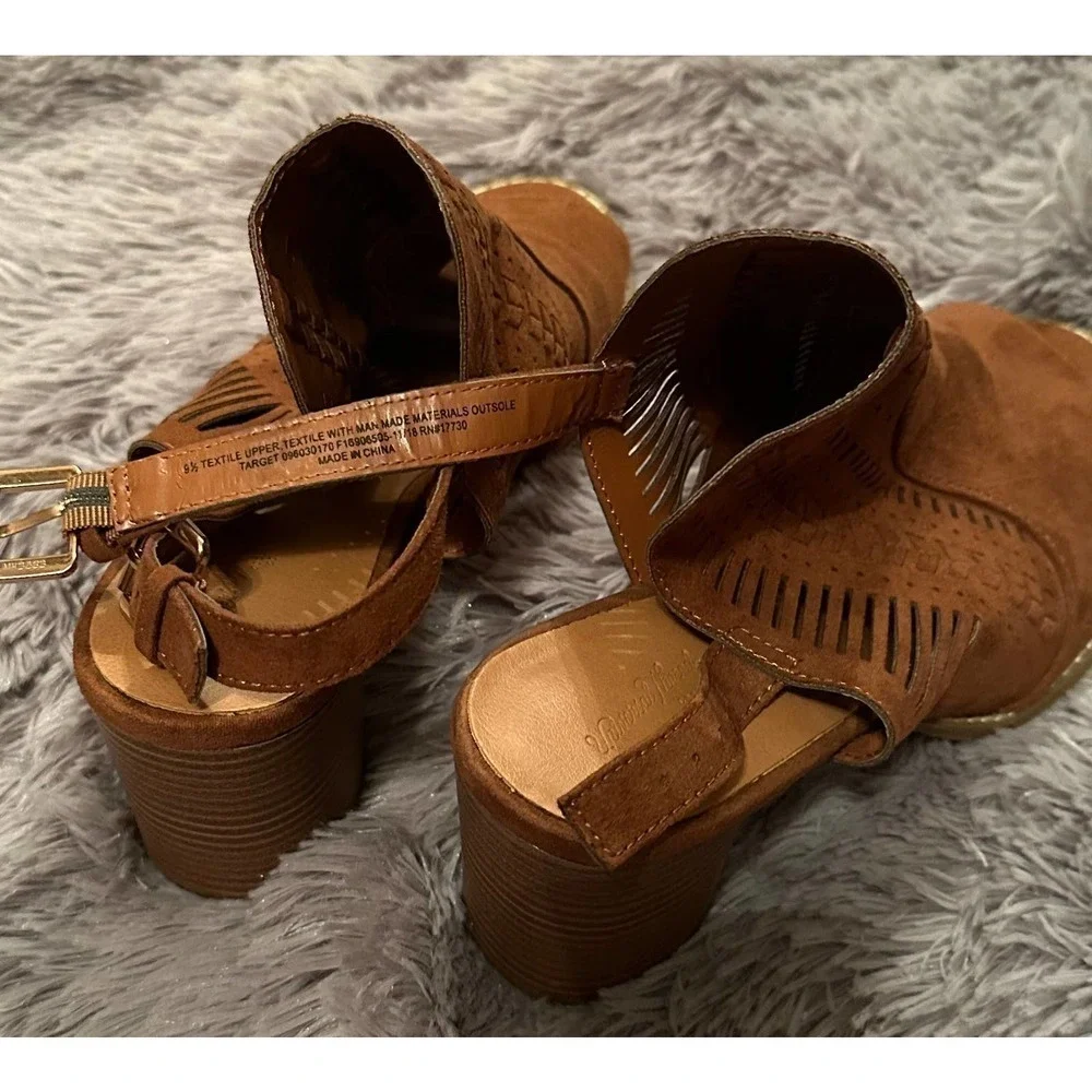 Universal Thread Brown Sling Back Peep-Toe Mule Heels Women Size 9.5